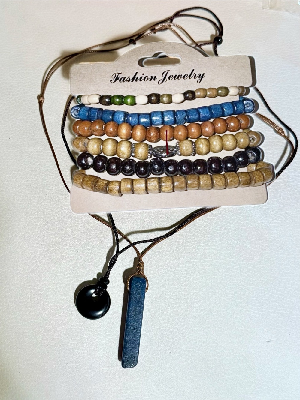Fashion Jewelry Multi-Bead Layered Bracelet Set + Lapis Crystal and Onyx Pendant